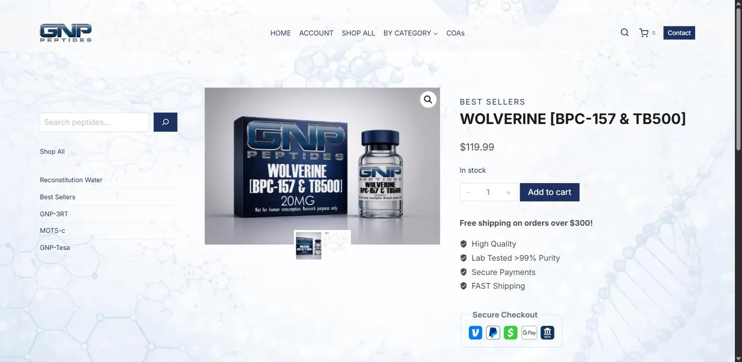 A product page past the age check, showing the payment options a customer can actually use before they commit.