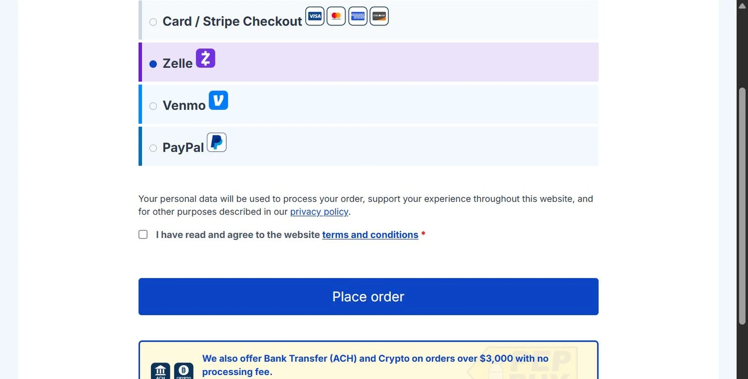 Checkout carries six payment rails, so an outage at any one of them is an inconvenience rather than a lost order.
